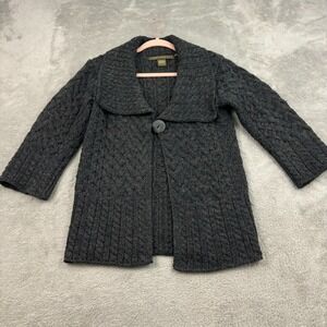 Inis Crafts Cable Knit‎ Wool Sweater Womens S Gray Fisherman Ireland Grannycore